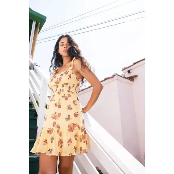 Urban Outfitters Dresses & Skirts - Urban Outfitters Orange Ruffled Gauze Floral Mini Dress Size Small